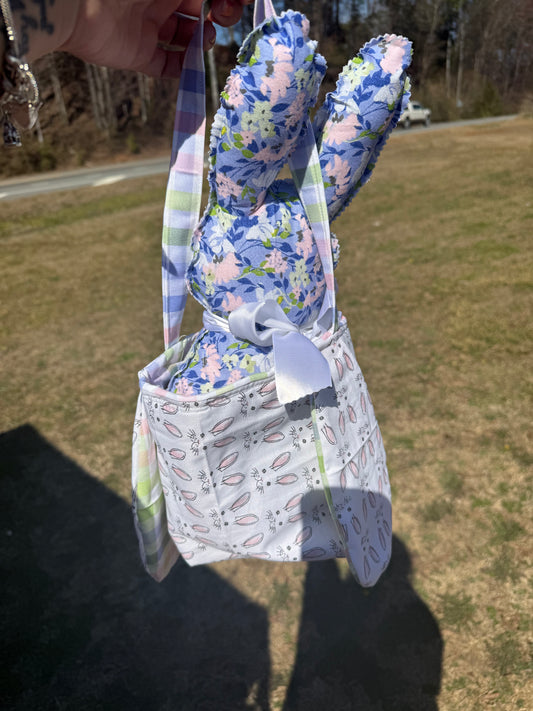 Purple floral bunny basket set