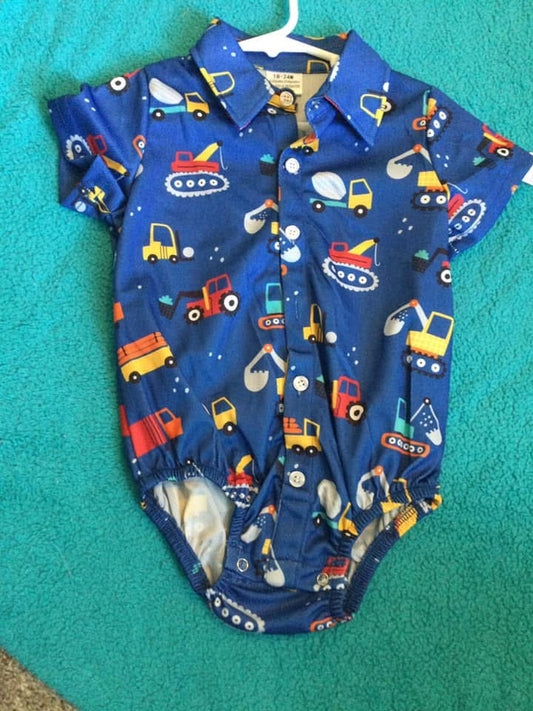Construction button onsie